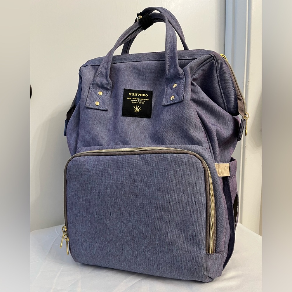 Sunveno Cream and Blue Diaper Bag Backpack
